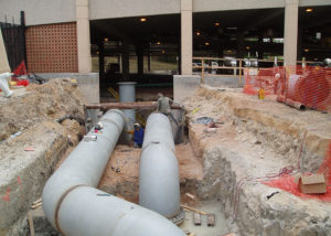 UT TES | In support of the installation of a 1,000,000 gallon chilled water storage tank, we were selected to install the piping and equipment for the pumping station consisting of 2 - 600 hp pumps that vary between 1,500 gpm and 10,000 gpm depending on nighttime recharge or daytime usage and associated 30" and 42" diameter piping.